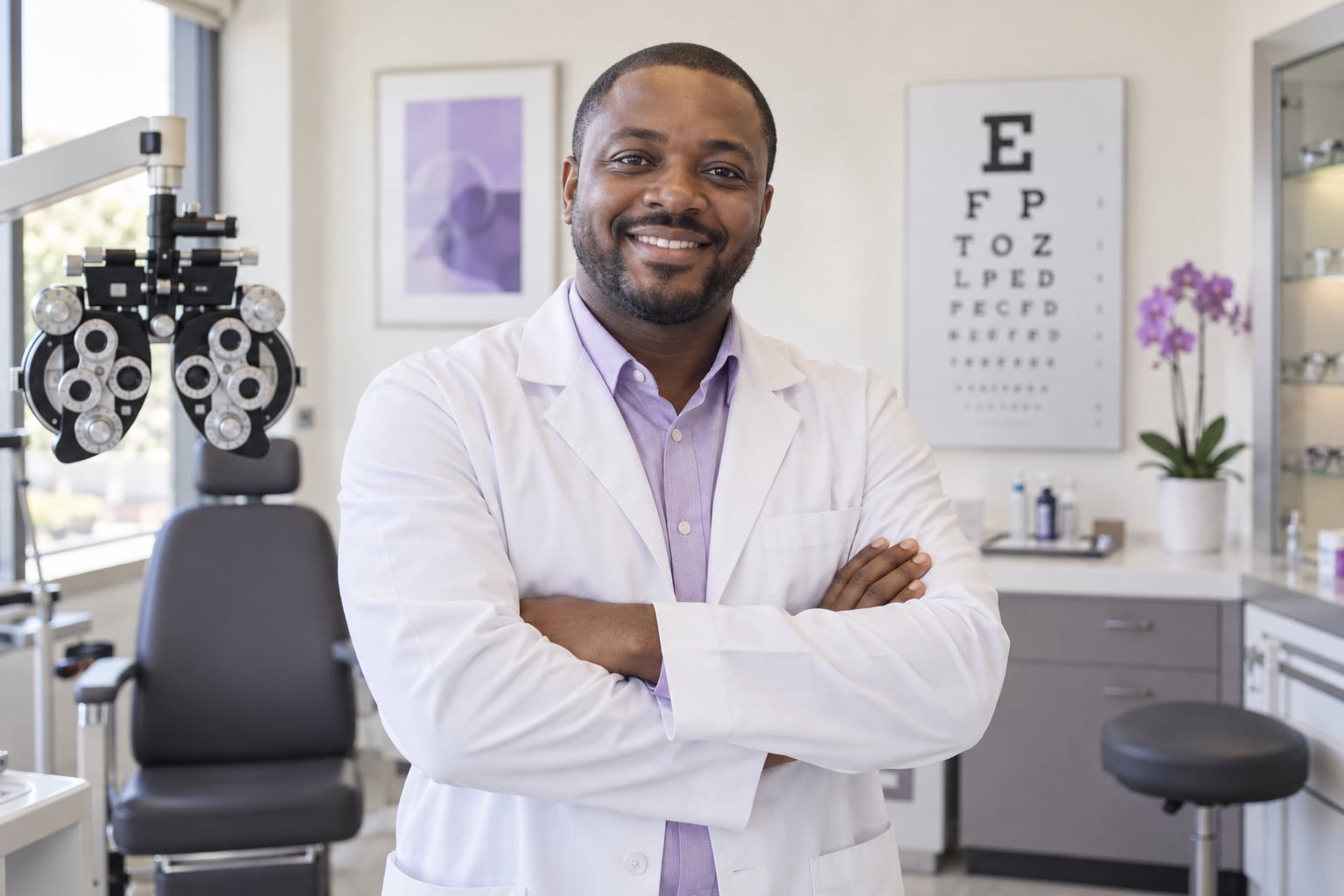 Optometrist carrying out an eye examination at Elite Eyes and Opticals, Lekki